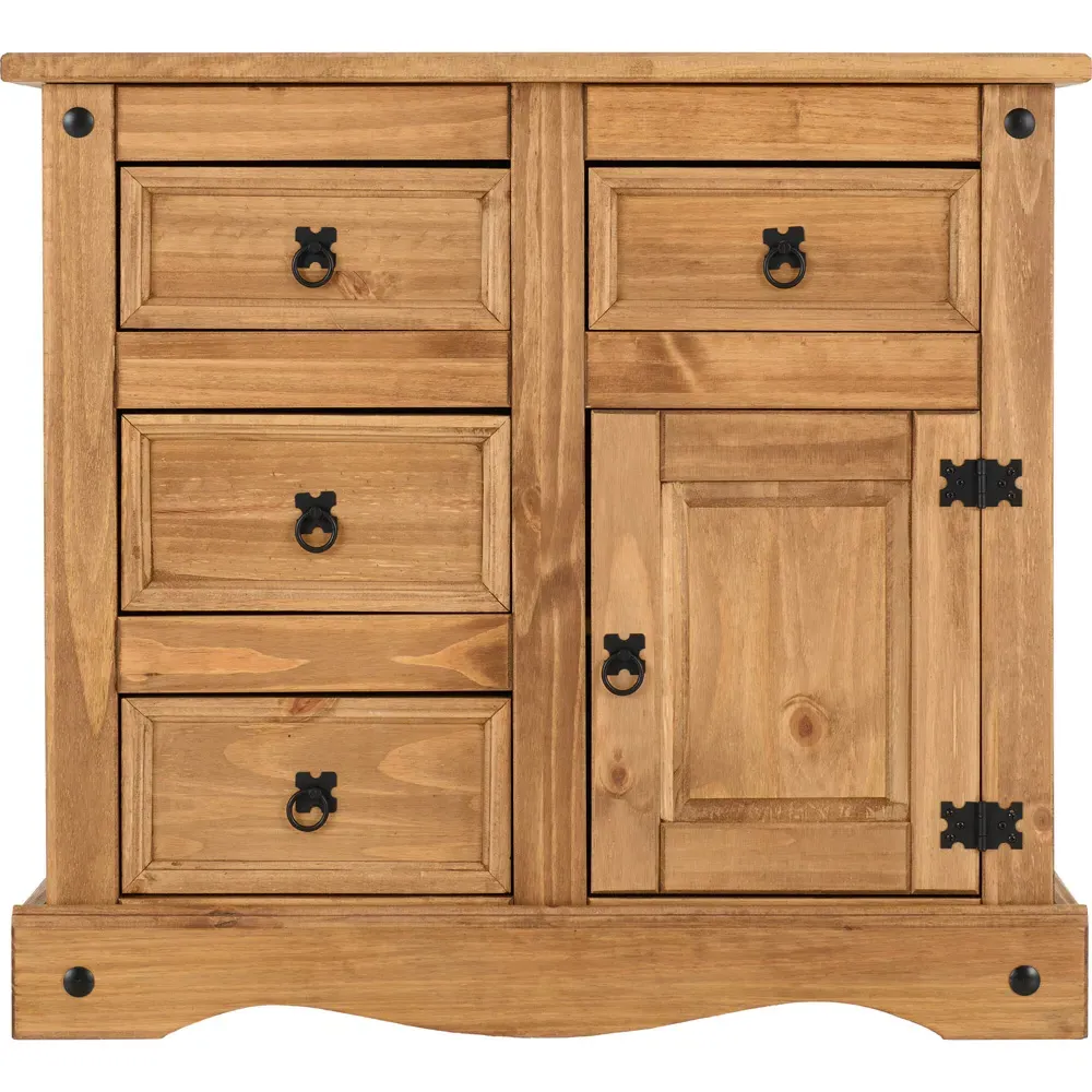 Corona Single Door 4 Drawer Sideboard - Brown, Pine