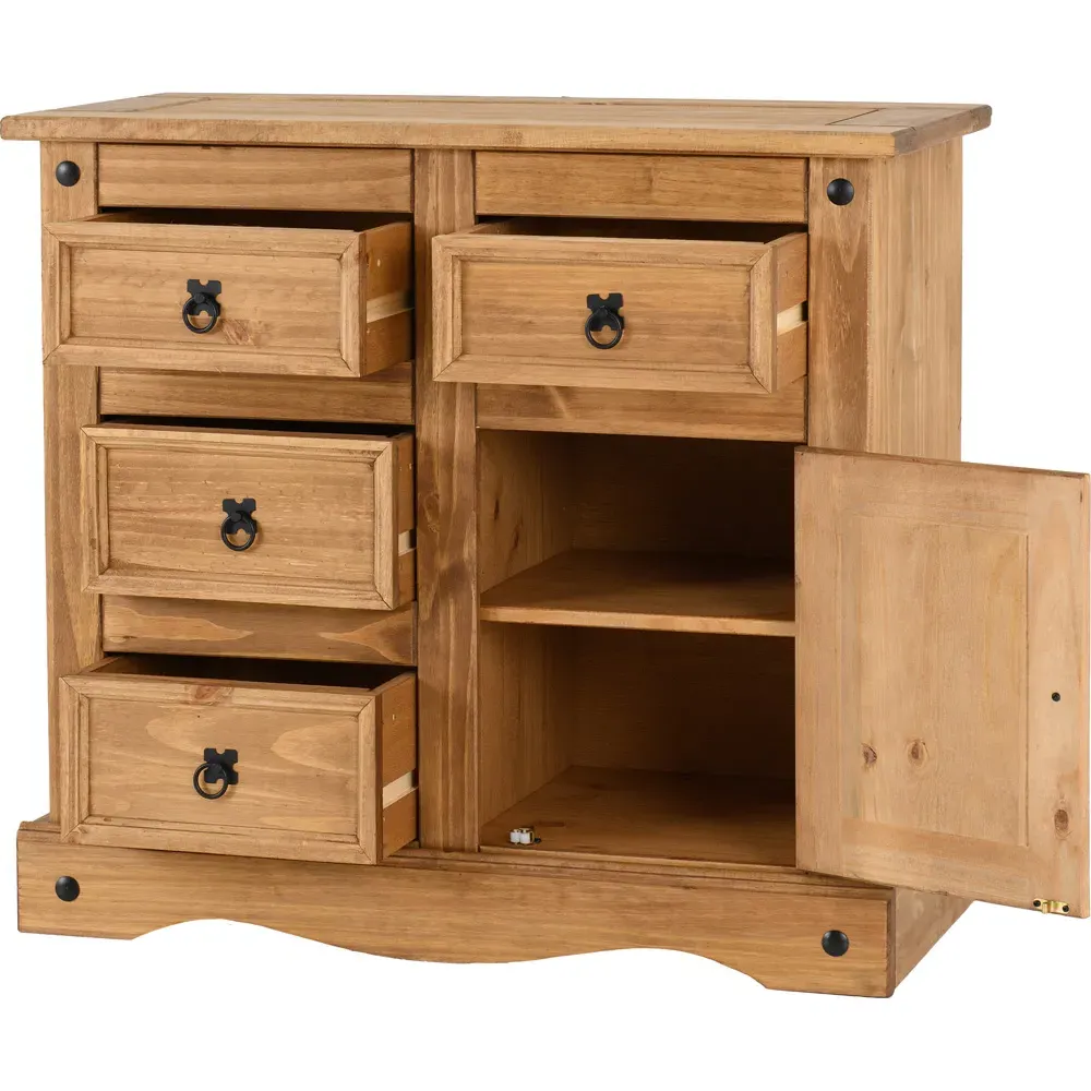 Corona Single Door 4 Drawer Sideboard - Brown, Pine
