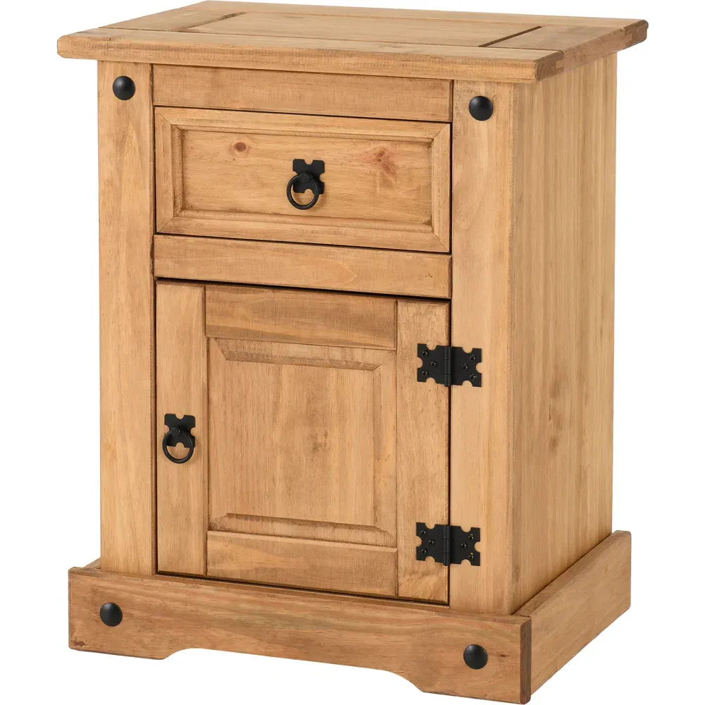 Corona Single Door Single Drawer Bedside Table - Brown, Pine