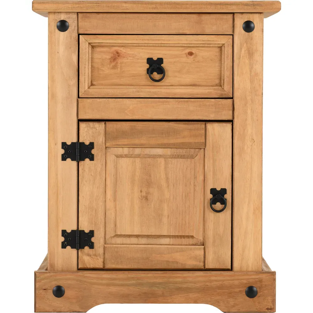 Corona Single Door Single Drawer Bedside Table - Brown, Pine