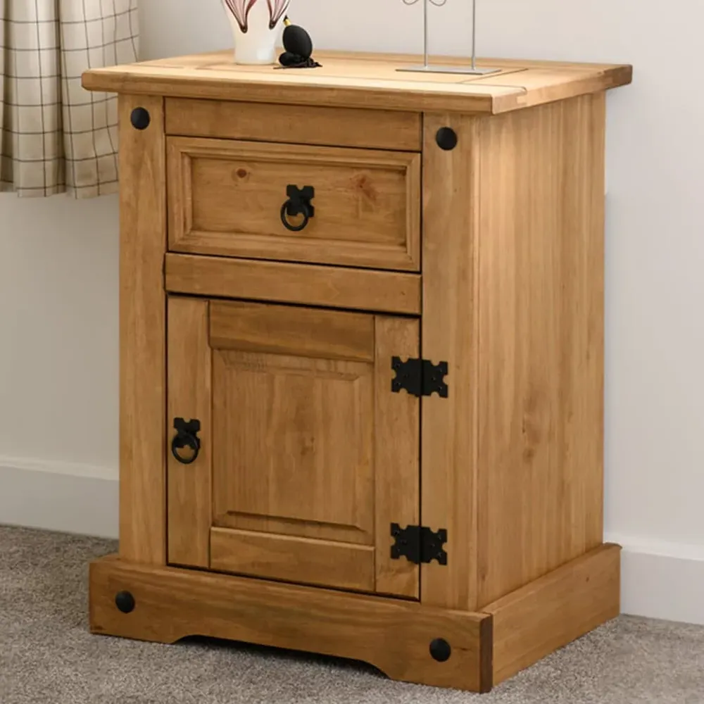 Corona Single Door Single Drawer Bedside Table - Brown, Pine image