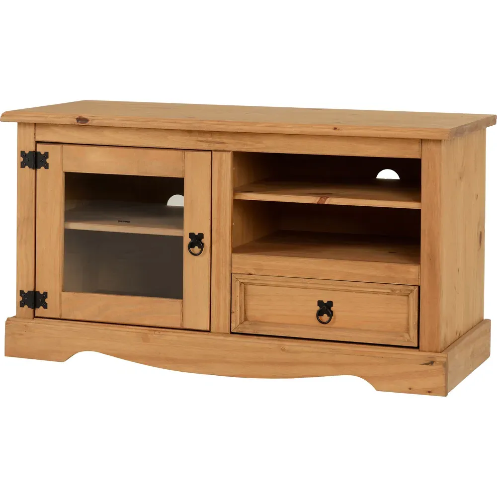 Corona Single Door Single Drawer TV Unit - Brown, Pine