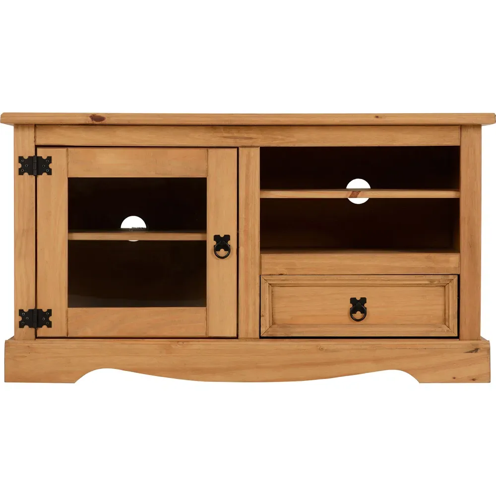 Corona Single Door Single Drawer TV Unit - Brown, Pine