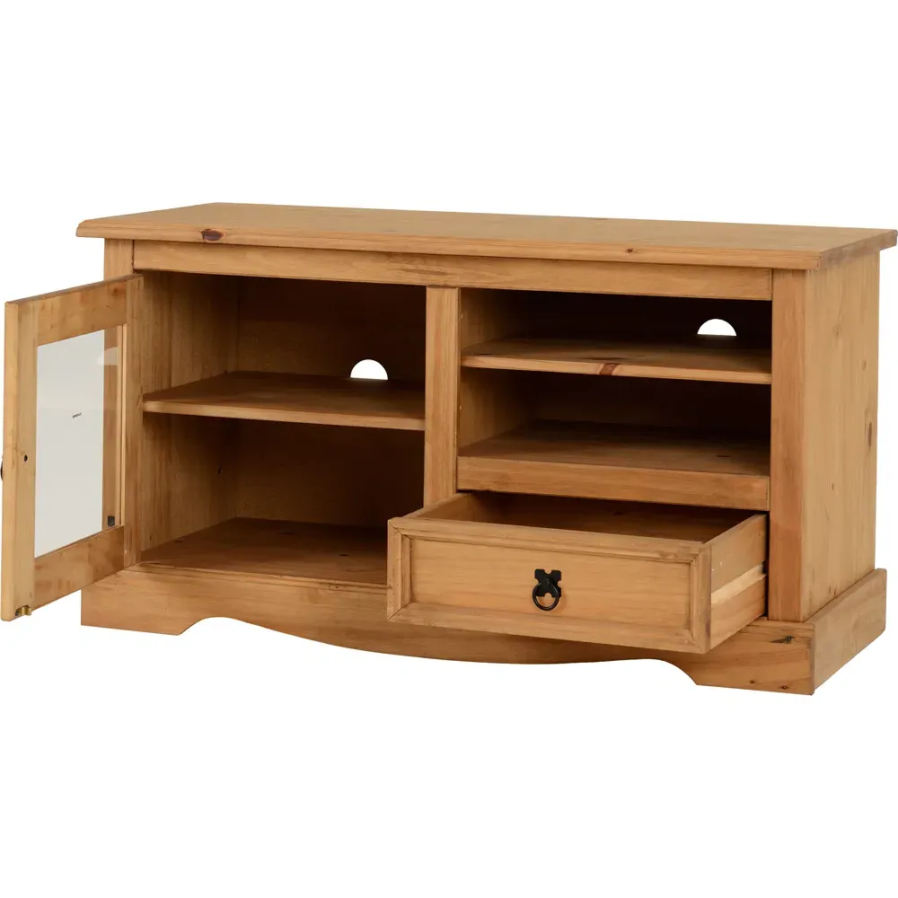 Corona Single Door Single Drawer TV Unit - Brown, Pine