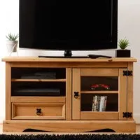 Corona Single Door Single Drawer TV Unit - Brown, Pine