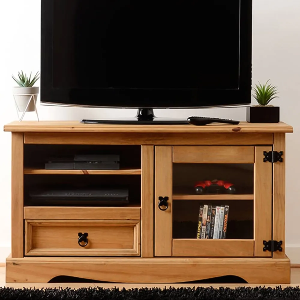 Corona Single Door Single Drawer TV Unit - Brown, Pine