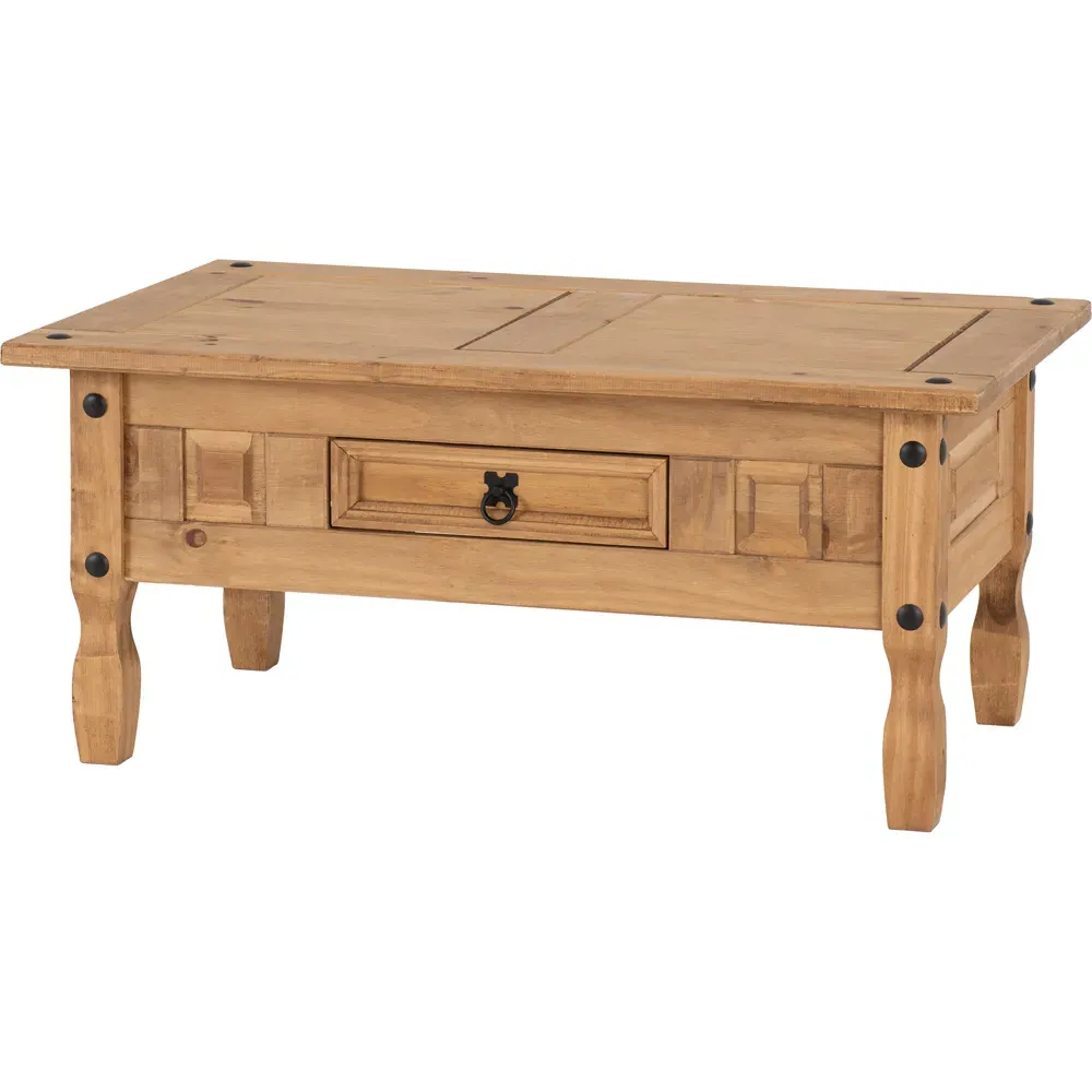 Corona Single Drawer Coffee Table - Brown, Pine