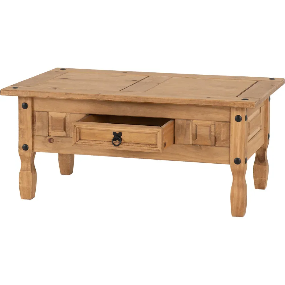 Corona Single Drawer Coffee Table - Brown, Pine