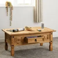 Corona Single Drawer Coffee Table - Brown, Pine