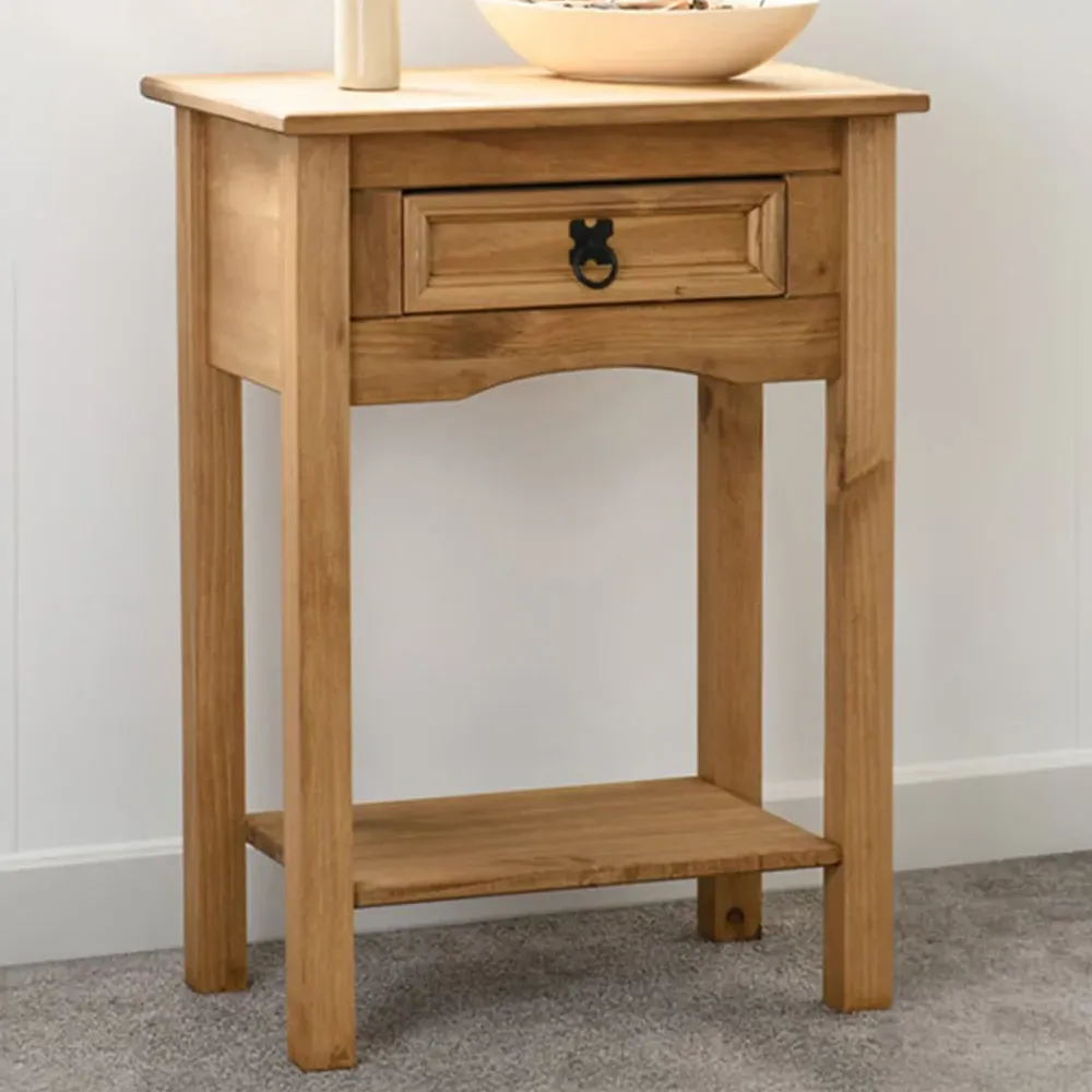 Corona Single Drawer Console Table - Brown, Pine