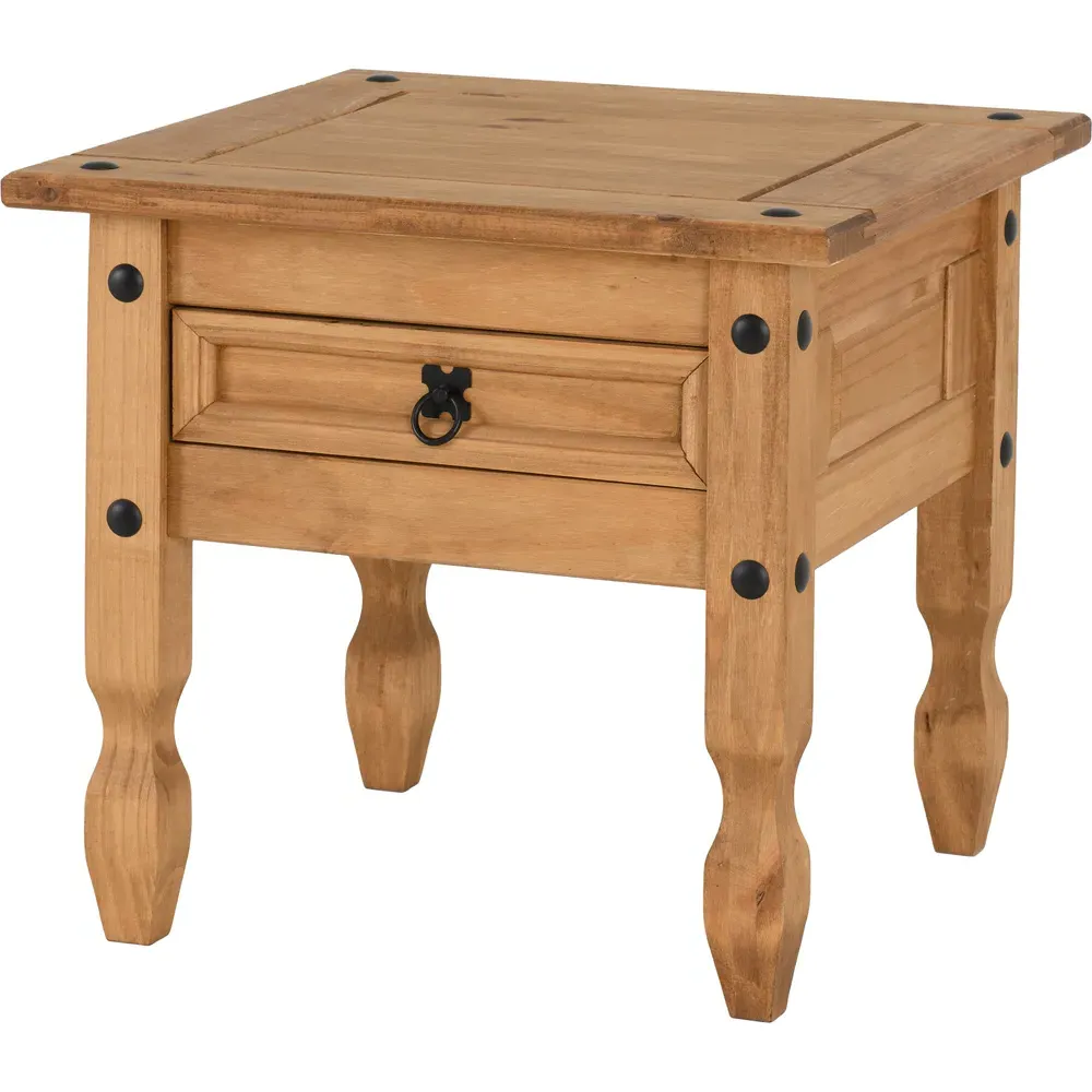 Corona Single Drawer Lamp Table - Brown, Pine