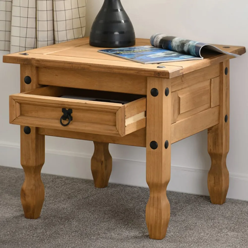 Corona Single Drawer Lamp Table - Brown, Pine