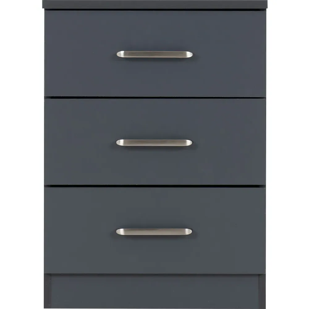 Dakota 3 Drawer Bedside Table - Dark Grey