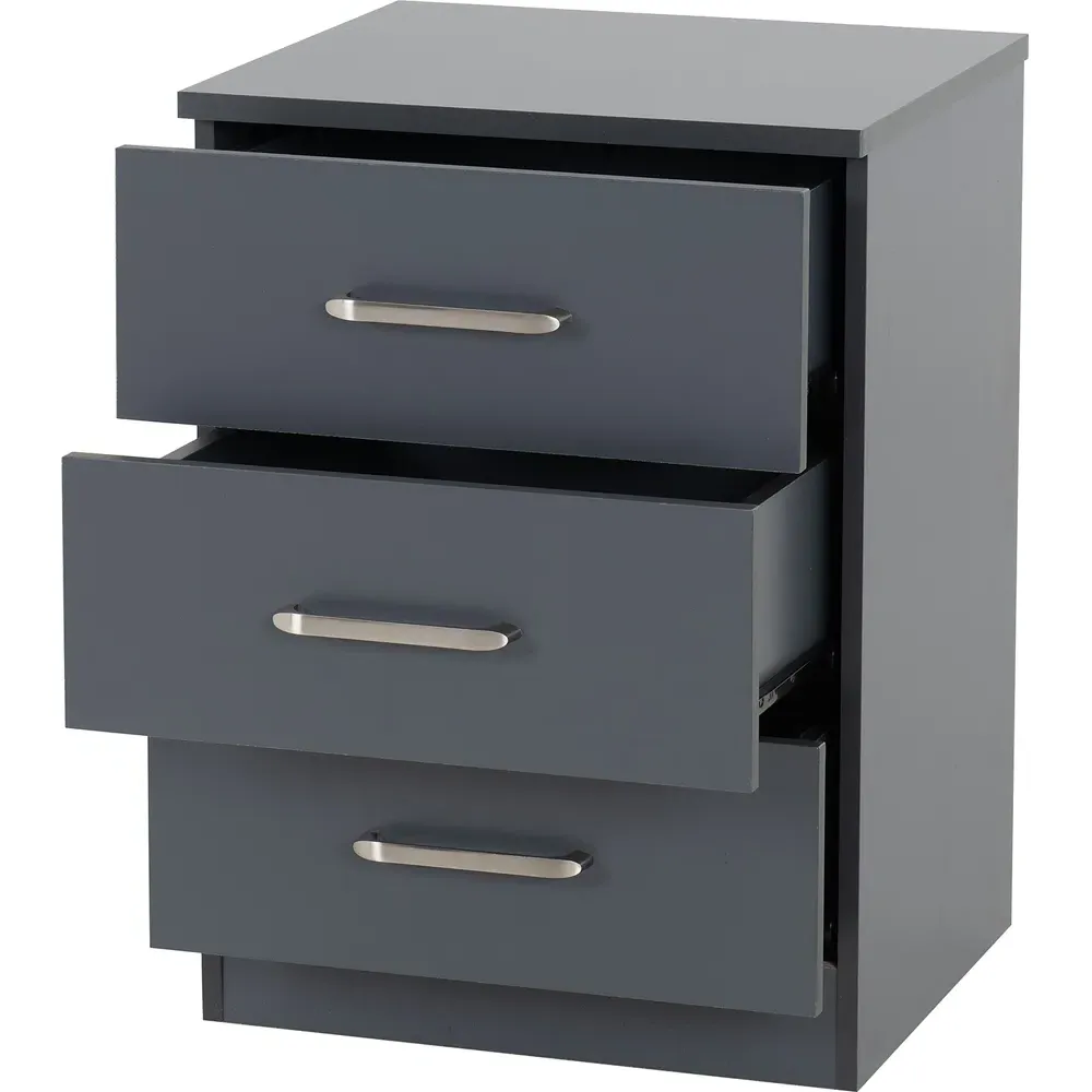 Dakota 3 Drawer Bedside Table - Dark Grey