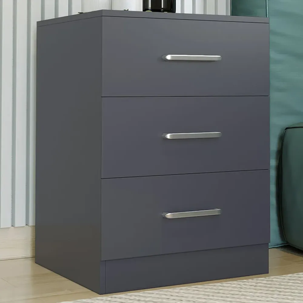 Dakota 3 Drawer Bedside Table - Dark Grey image