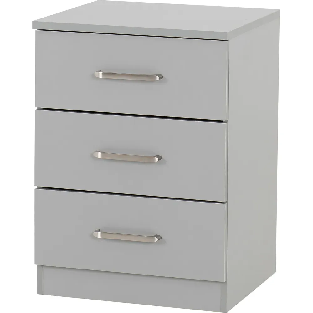 Dakota 3 Drawer Bedside Table - Light Grey