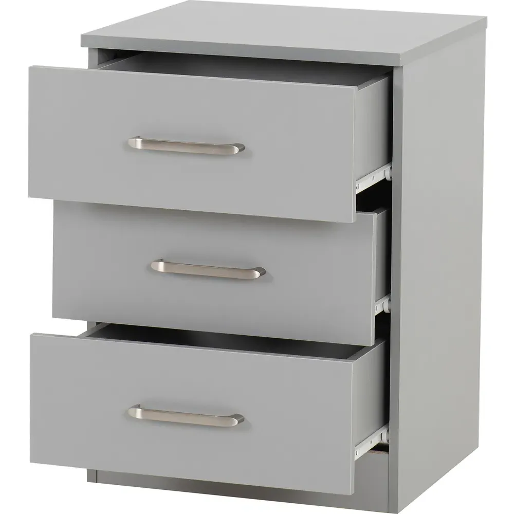 Dakota 3 Drawer Bedside Table - Light Grey