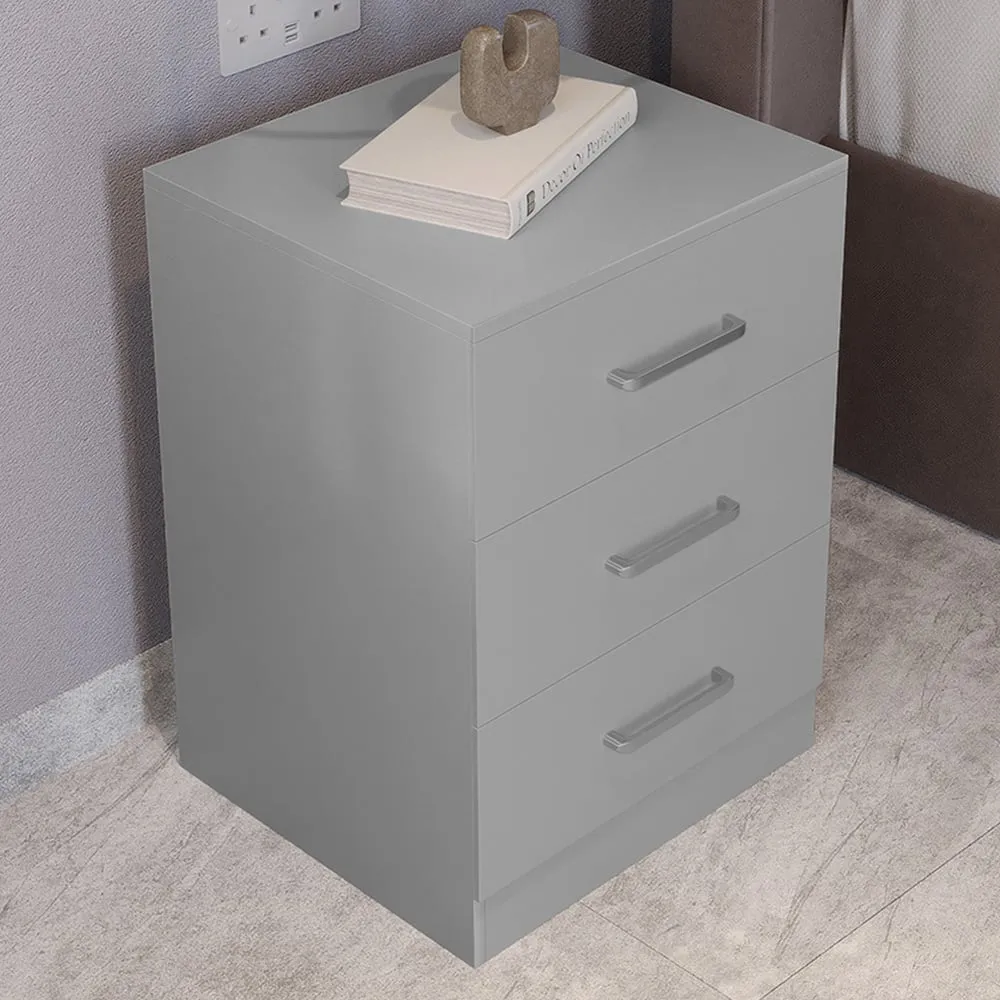 Dakota 3 Drawer Bedside Table - Light Grey