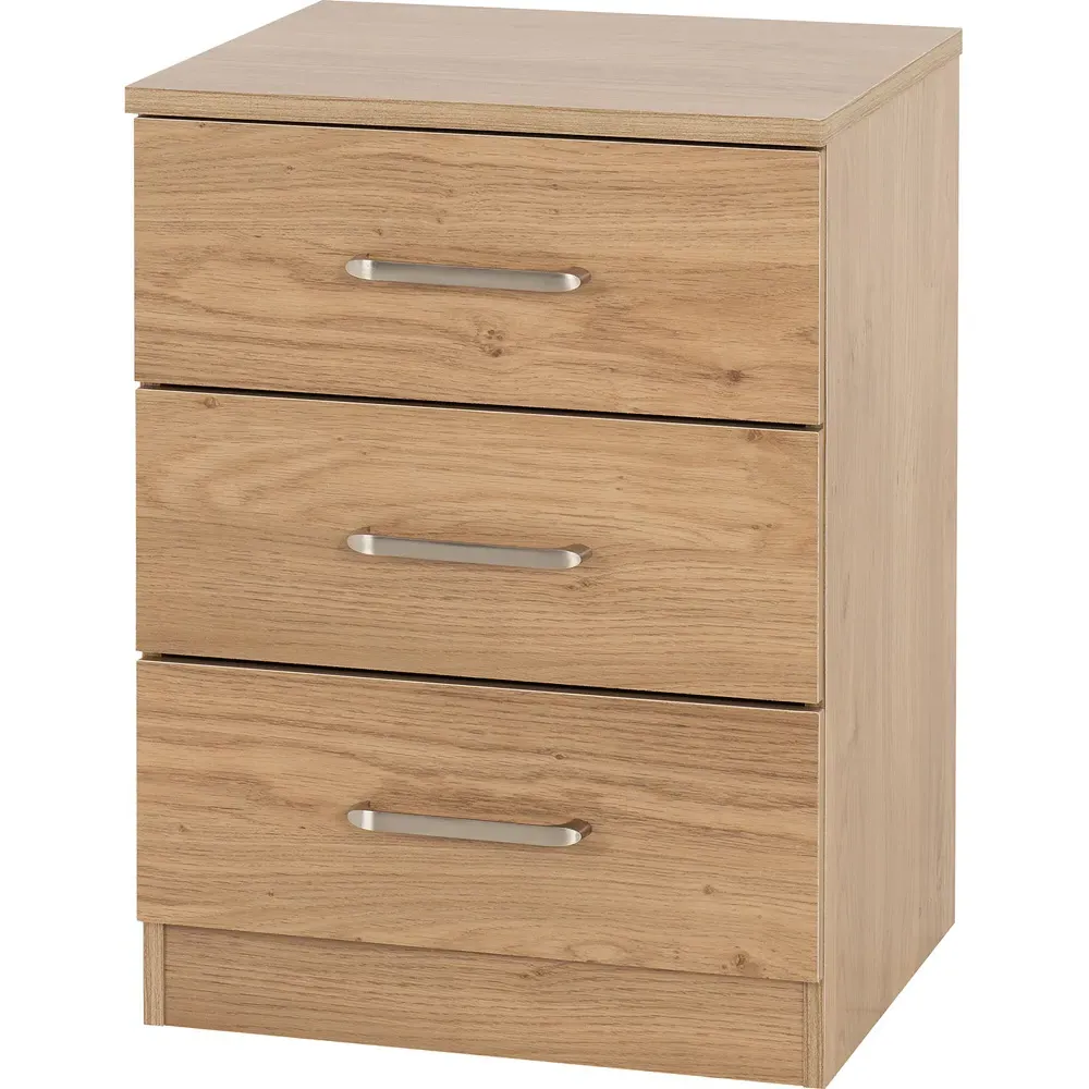 Dakota 3 Drawer Bedside Table - Oak