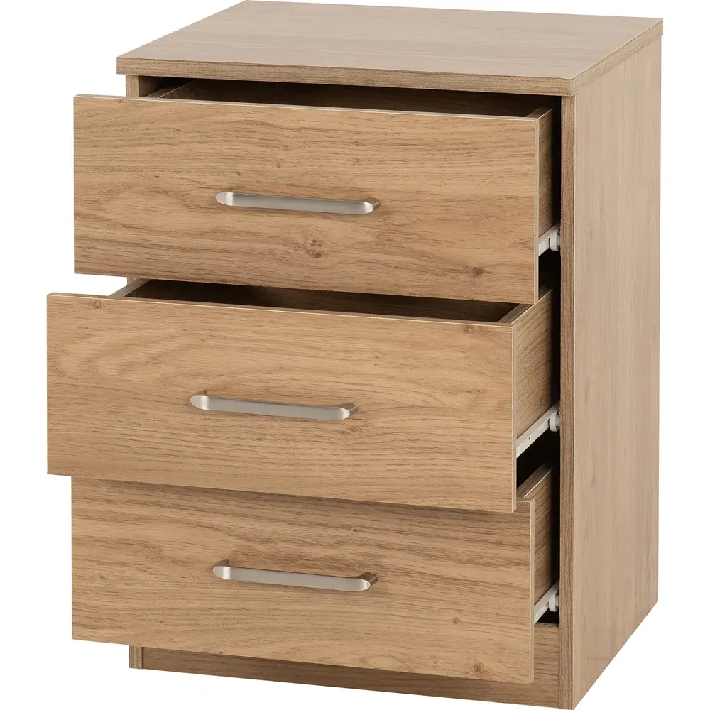 Dakota 3 Drawer Bedside Table - Oak