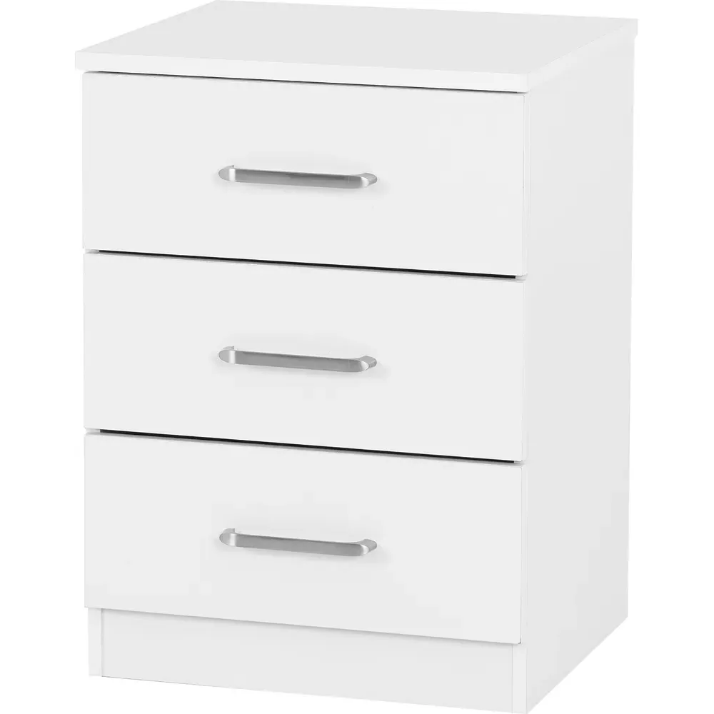 Dakota 3 Drawer Bedside Table - White