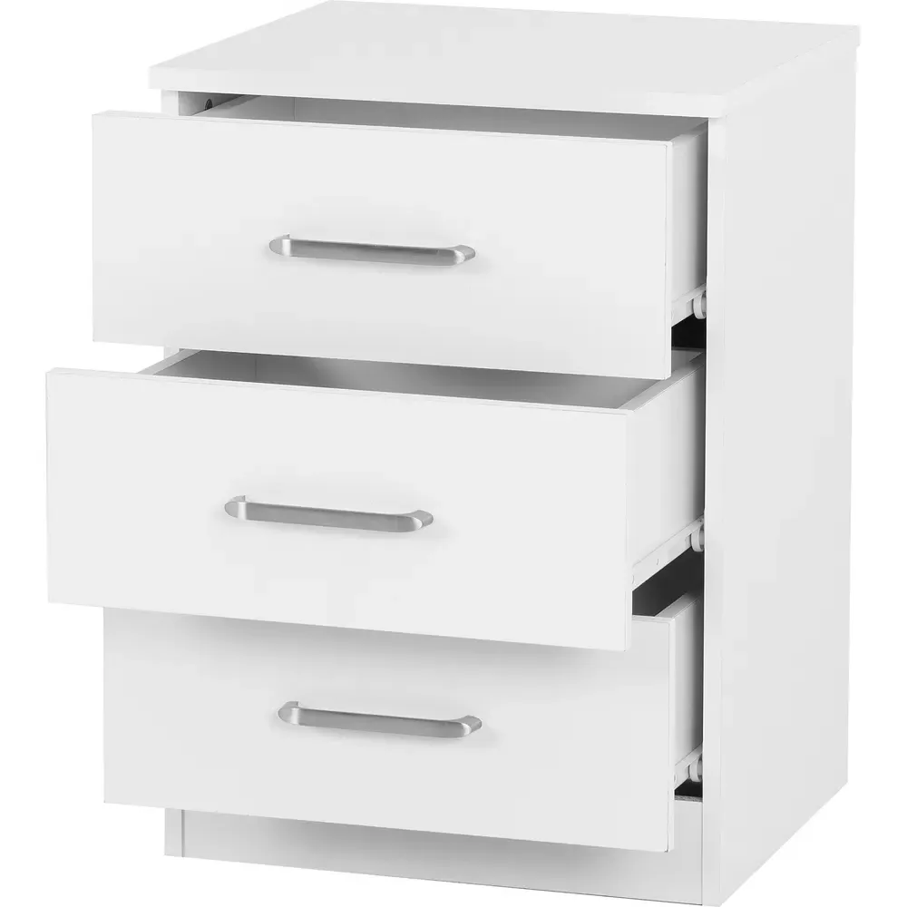 Dakota 3 Drawer Bedside Table - White