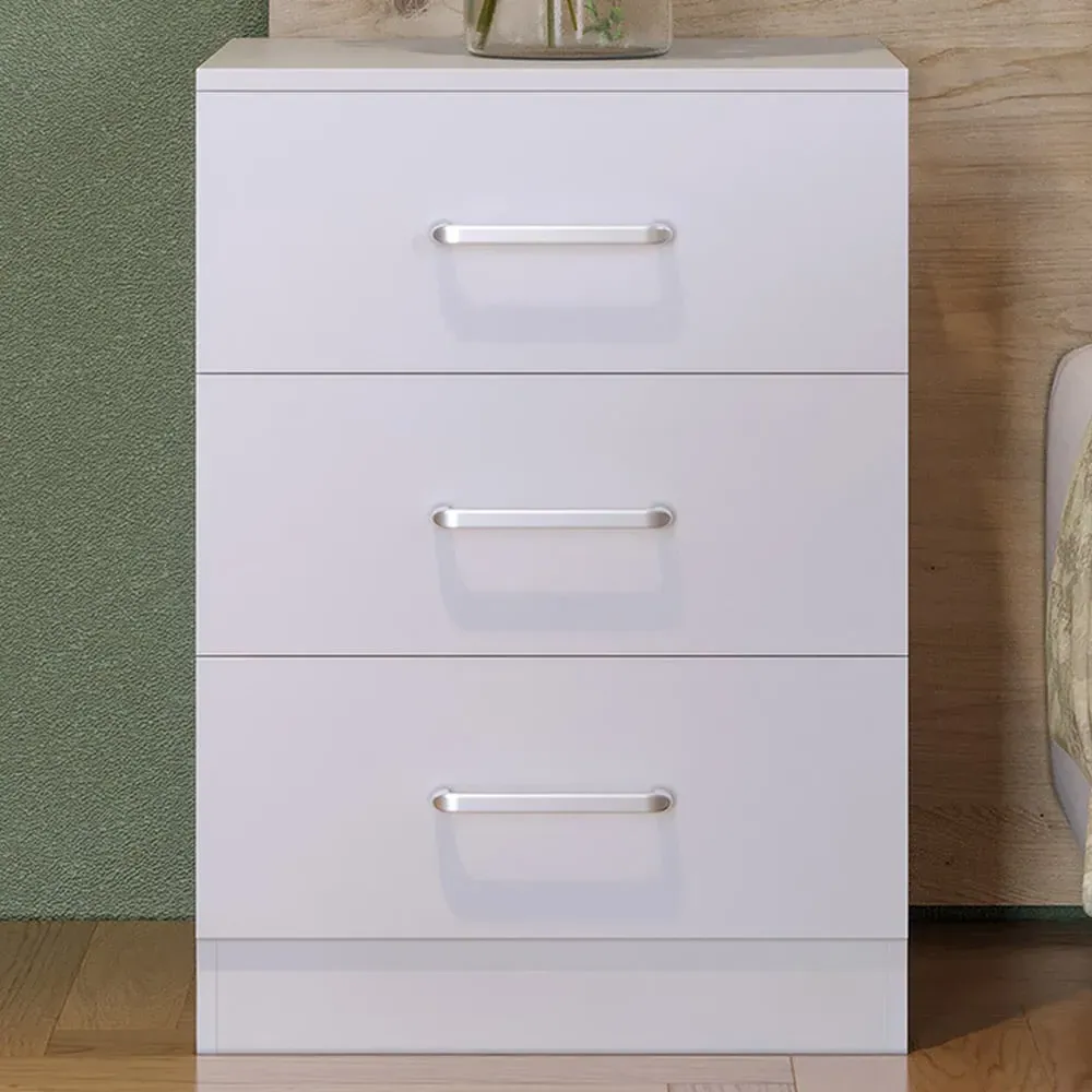 Dakota 3 Drawer Bedside Table - White