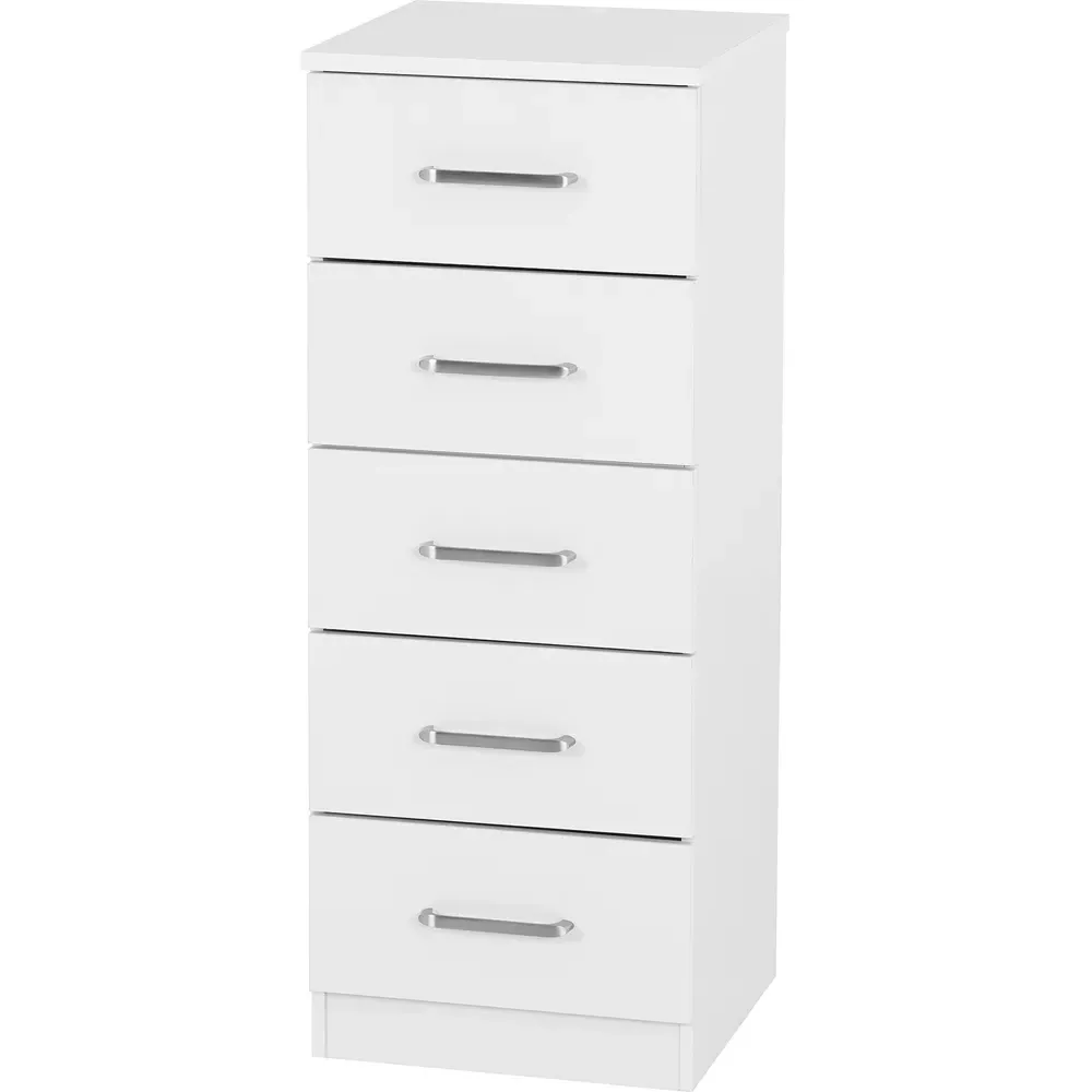 Dakota 5 Drawer Narrow Storage Chest - White