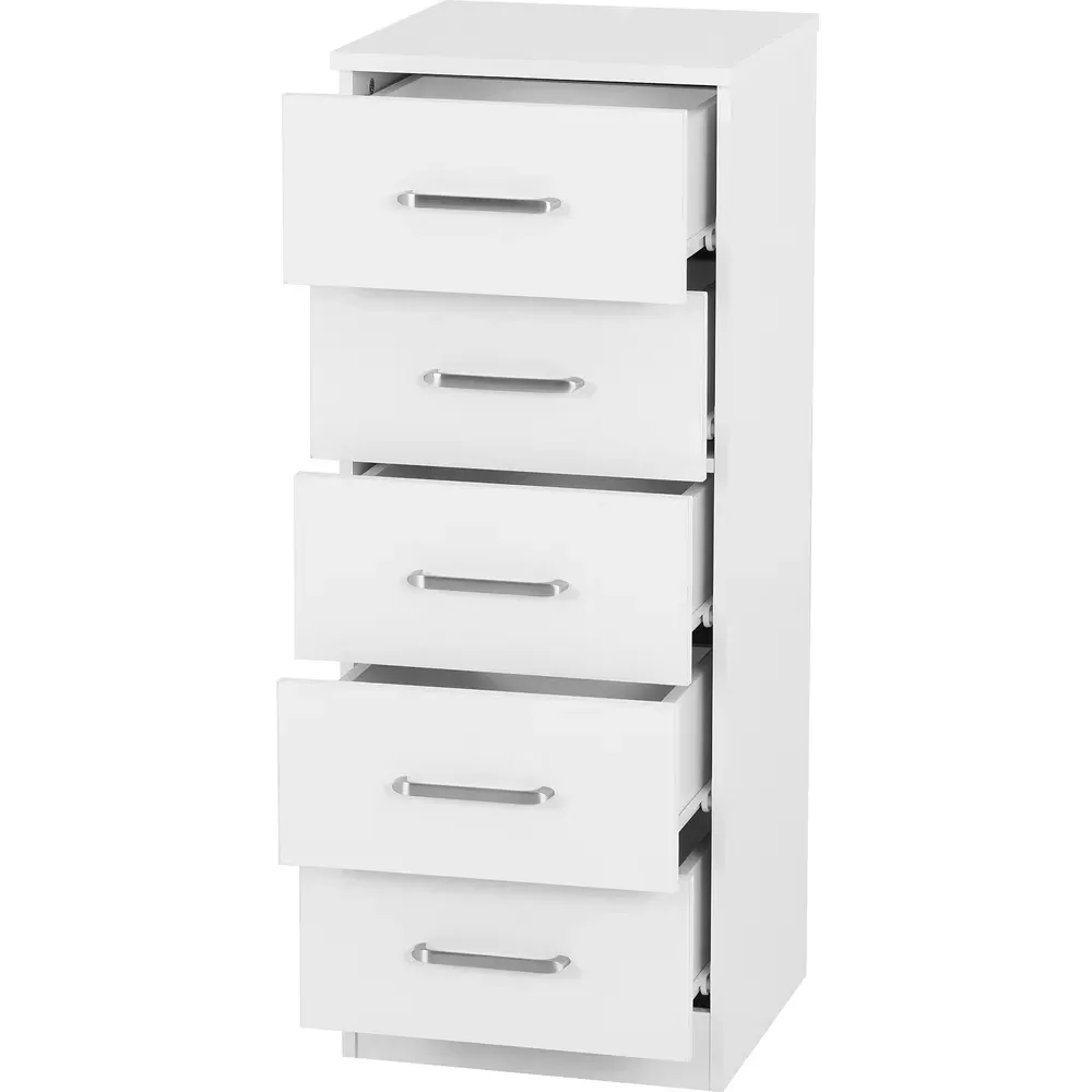 Dakota 5 Drawer Narrow Storage Chest - White