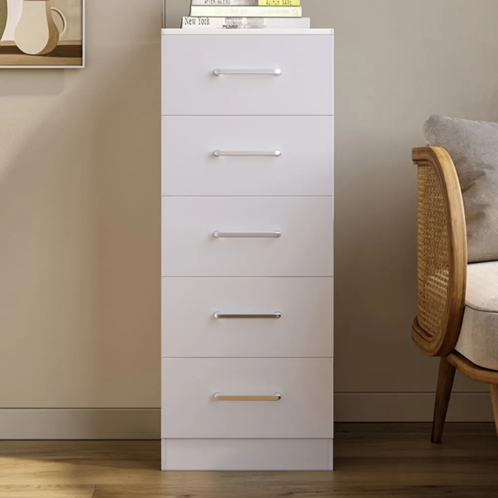 Dakota 5 Drawer Narrow Storage Chest - White