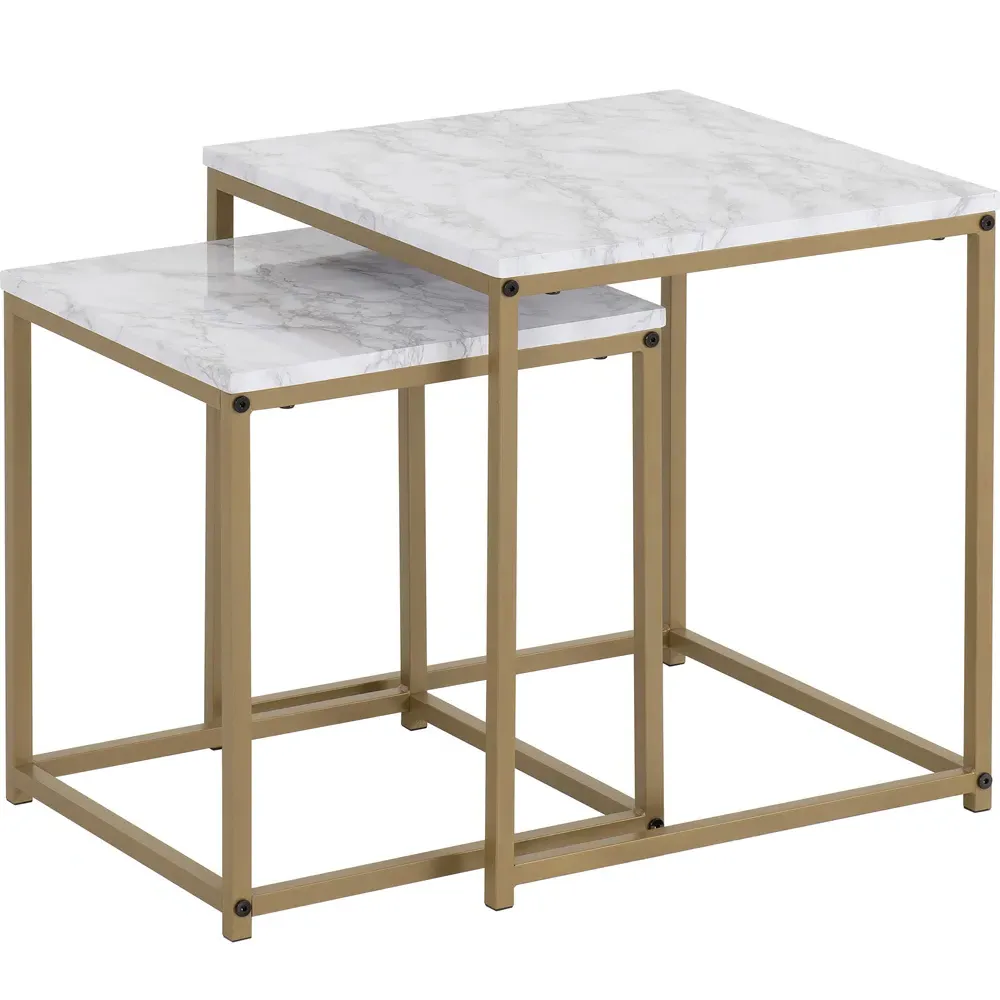 Dallas Nest of Tables Set of 2 - White, Marble