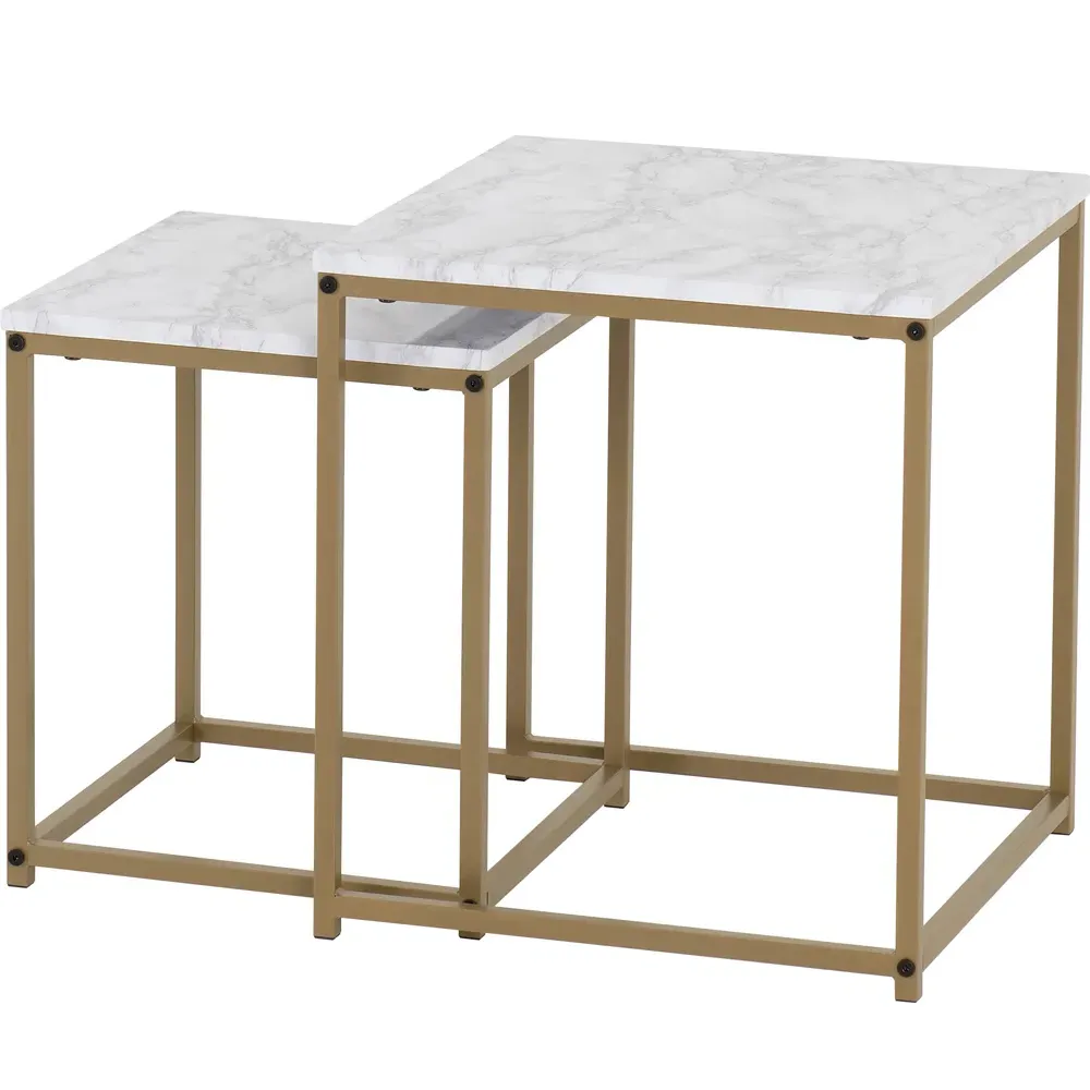 Dallas Nest of Tables Set of 2 - White, Marble