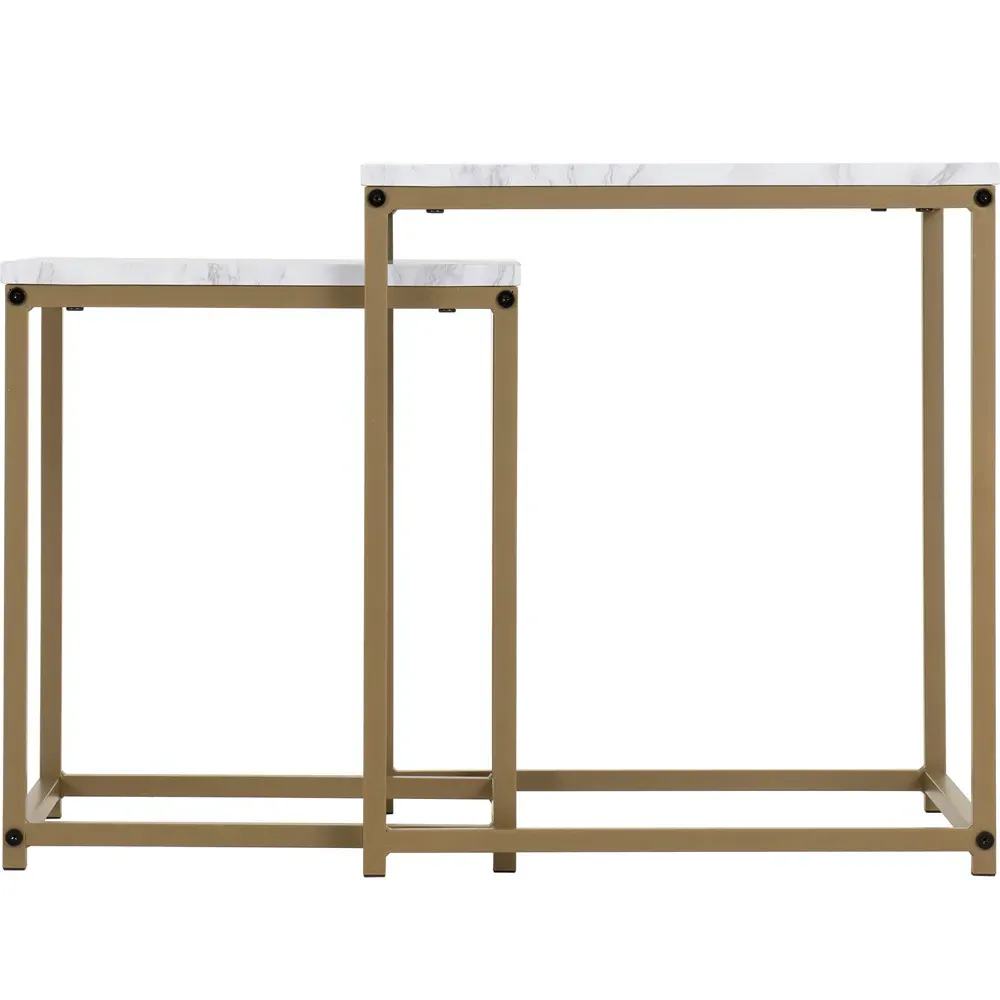 Dallas Nest of Tables Set of 2 - White, Marble