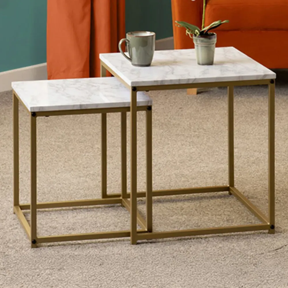 Dallas Nest of Tables Set of 2 - White, Marble image