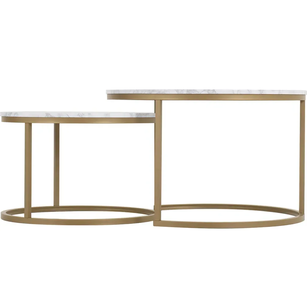 Dallas Round Nest of Tables Set of 2 - White, Marble