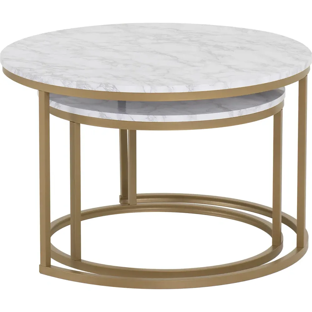 Dallas Round Nest of Tables Set of 2 - White, Marble