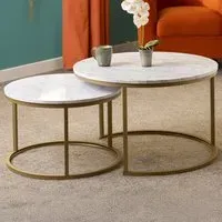 Dallas Round Nest of Tables Set of 2 - White, Marble