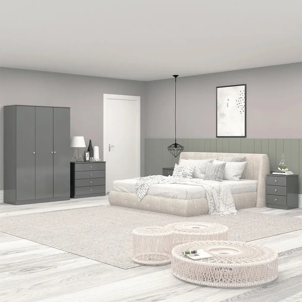 Denver 3 Door Wardrobe Set - Grey Gloss