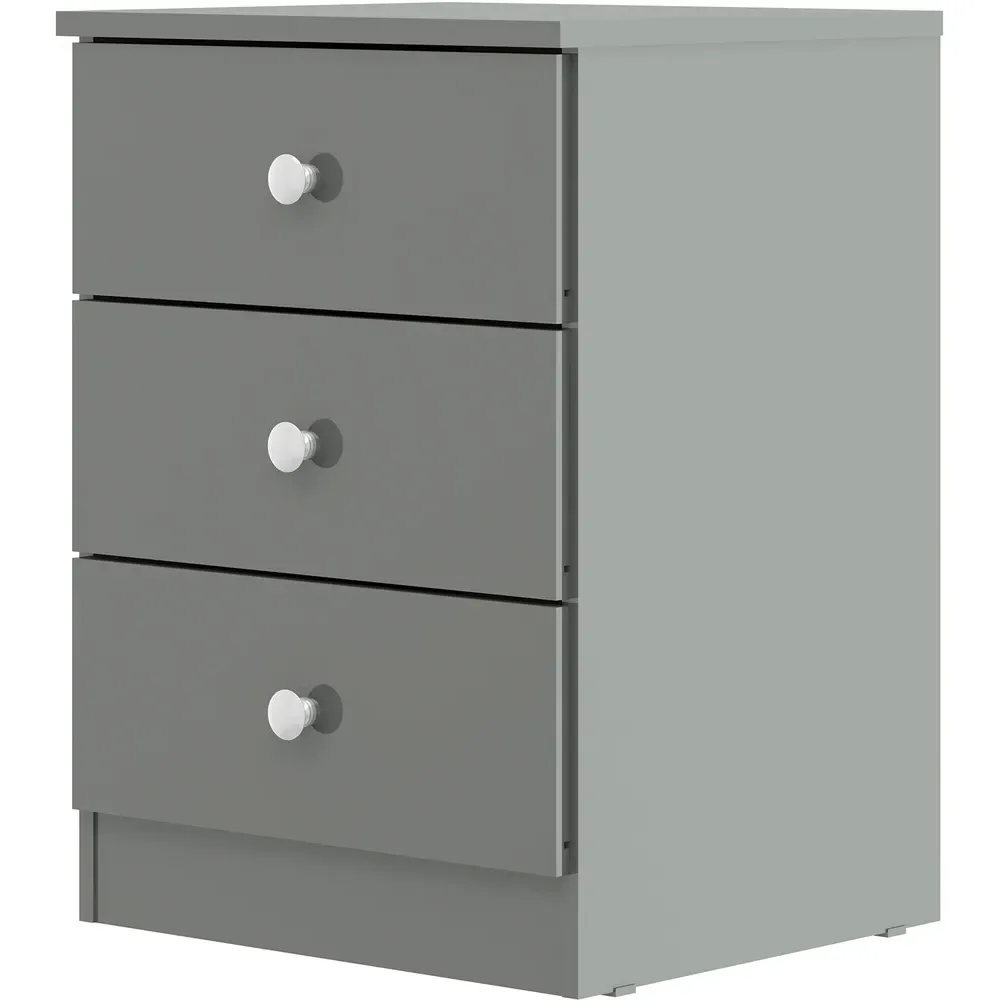 Denver 3 Drawer Bedside Table - Grey Gloss