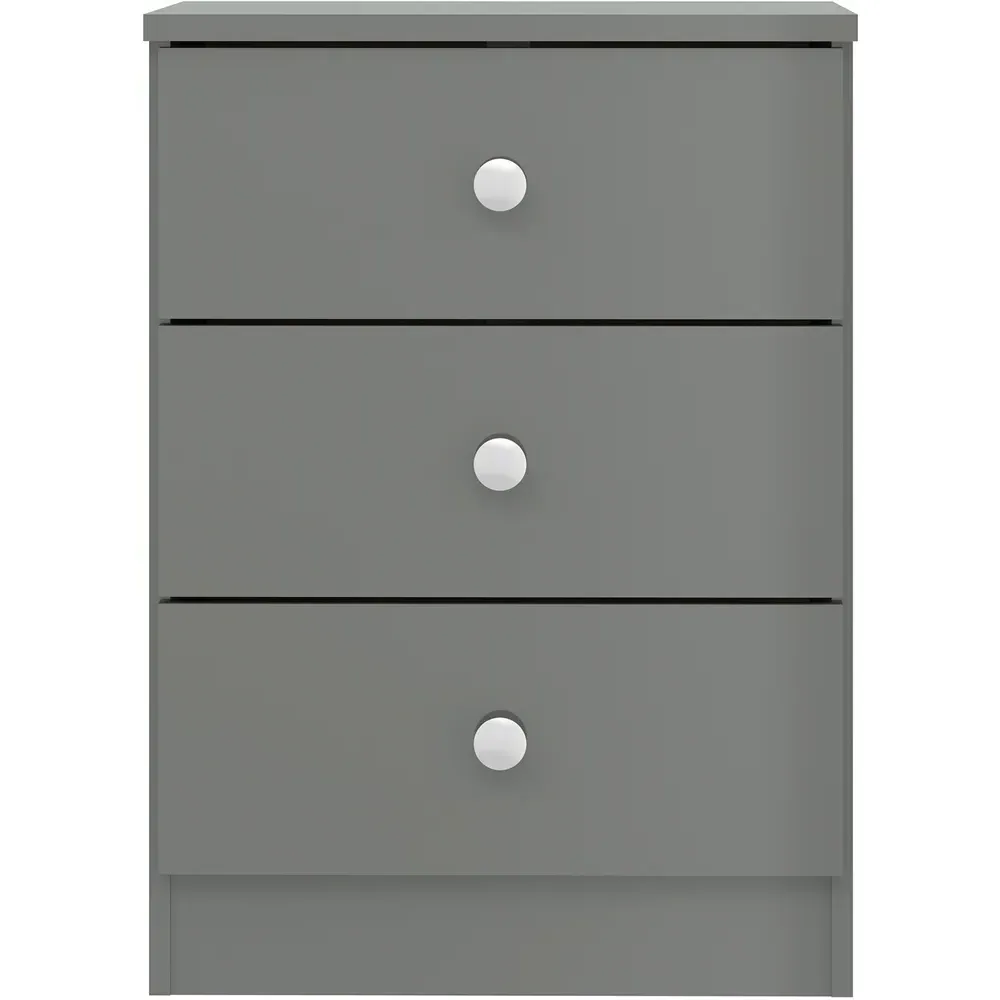 Denver 3 Drawer Bedside Table - Grey Gloss