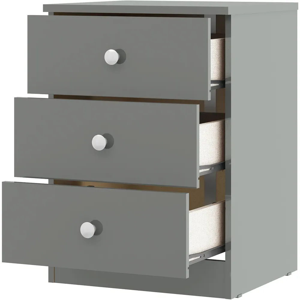 Denver 3 Drawer Bedside Table - Grey Gloss