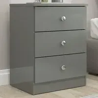 Denver 3 Drawer Bedside Table - Grey Gloss