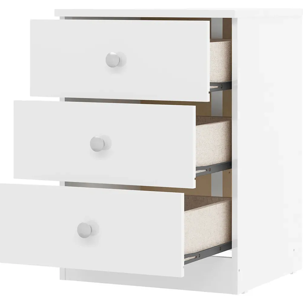 Denver 3 Drawer Bedside Table - White Gloss
