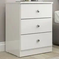 Denver 3 Drawer Bedside Table - White Gloss