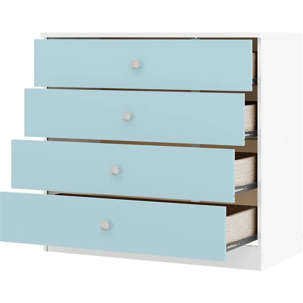 Denver 4 Drawer Storage Chest - White, Blue Gloss