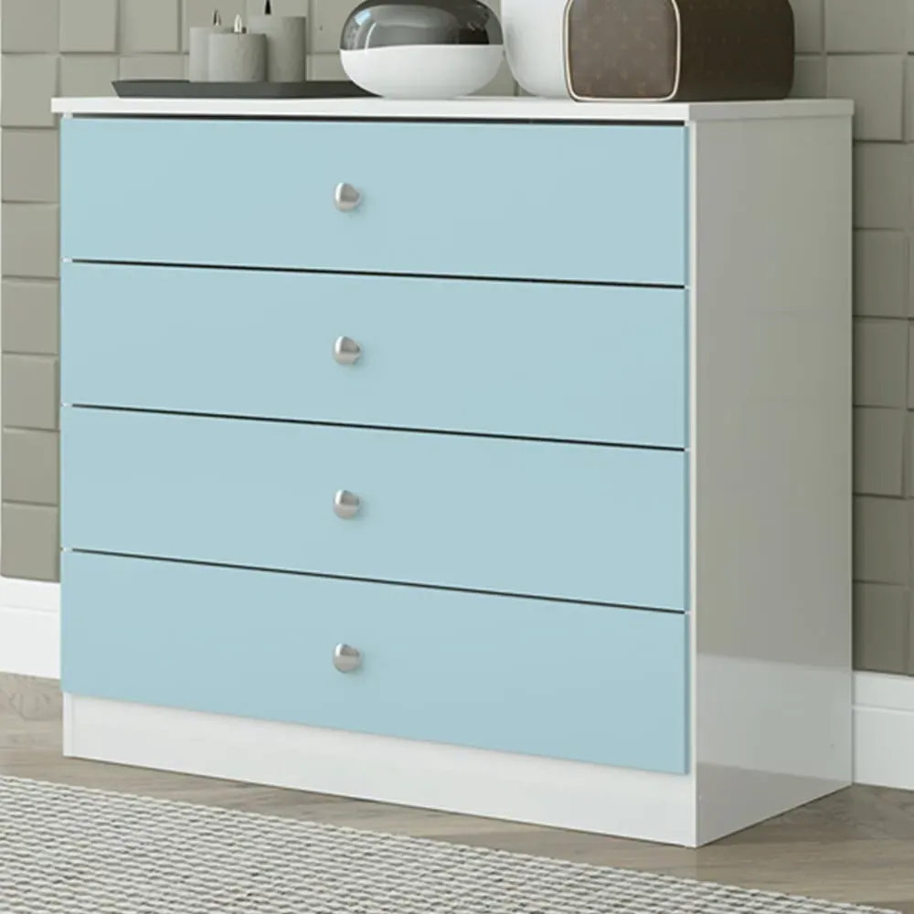 Denver 4 Drawer Storage Chest - White, Blue Gloss image