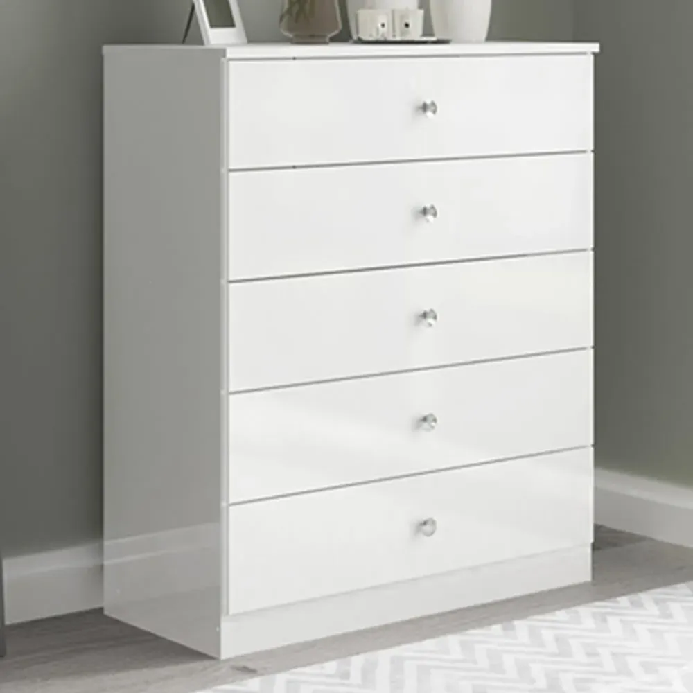 Denver 5 Drawer Storage Chest - White Gloss