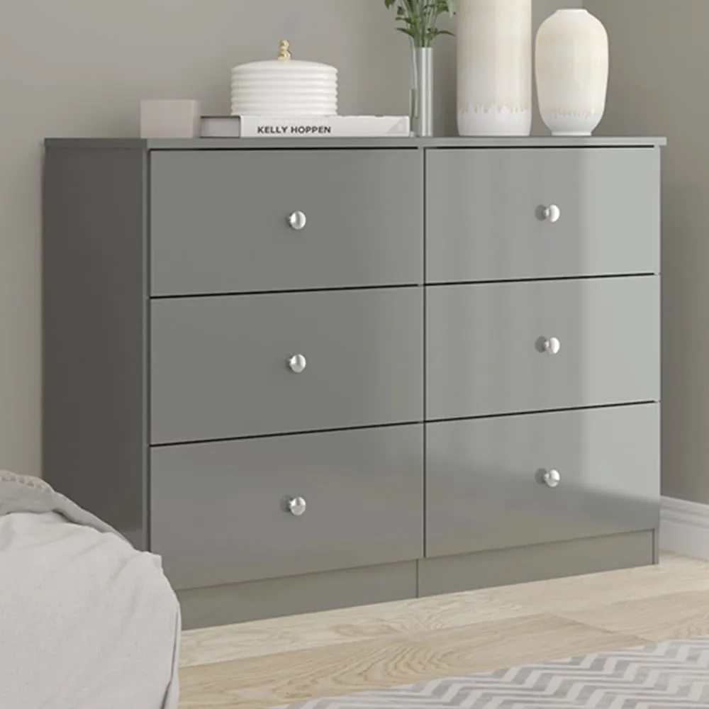 Denver 6 Drawer Storage Chest - Grey Gloss