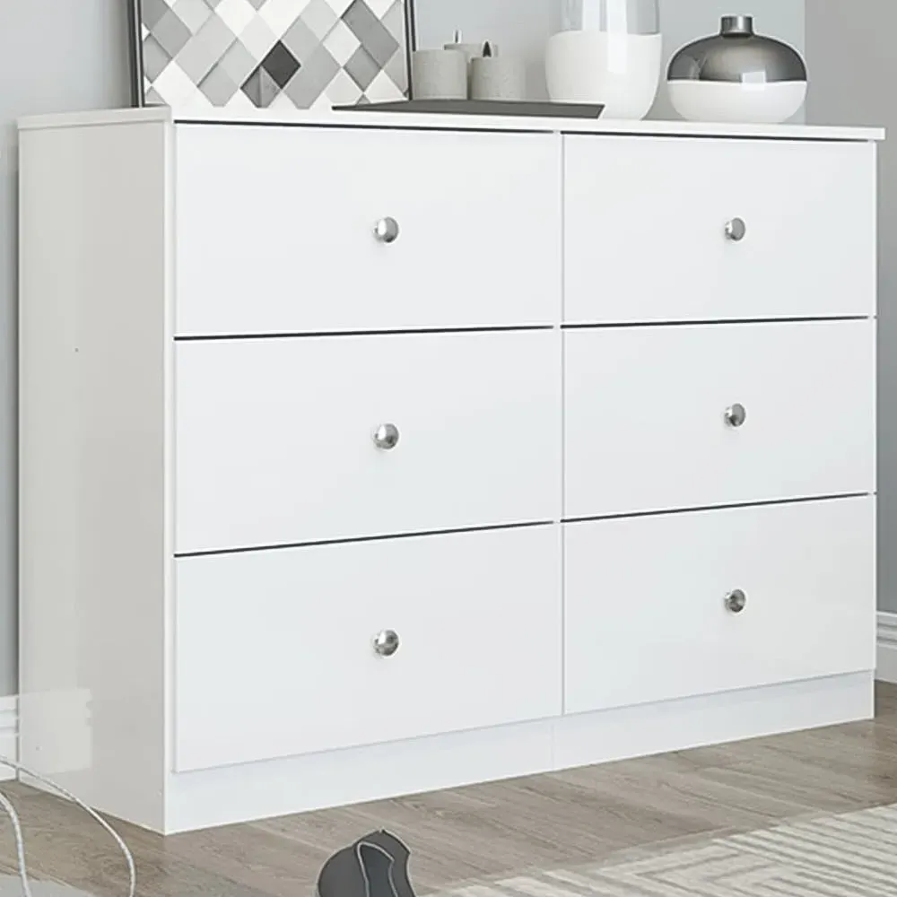 Denver 6 Drawer Storage Chest - White Gloss