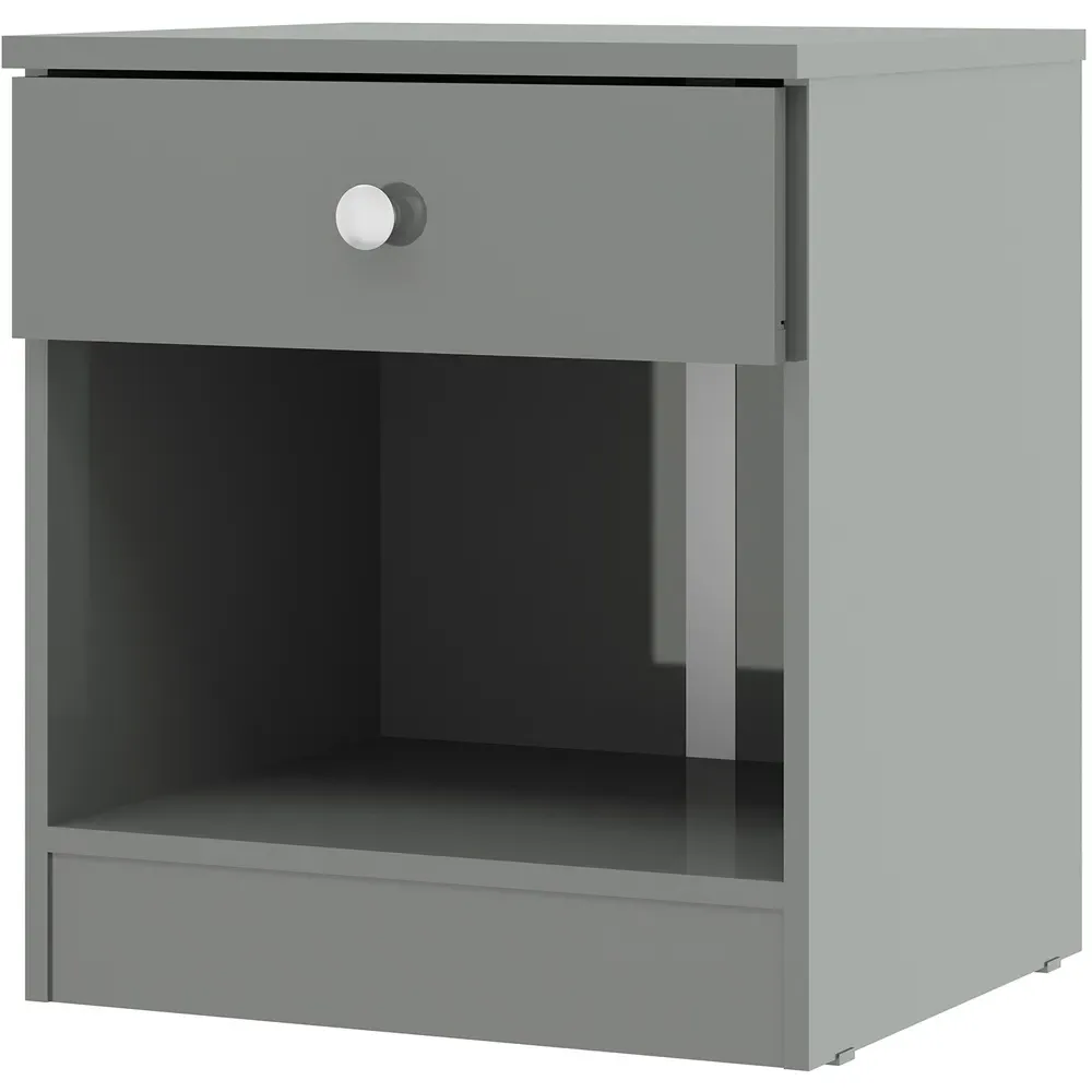 Denver Single Drawer Bedside Table - Grey Gloss